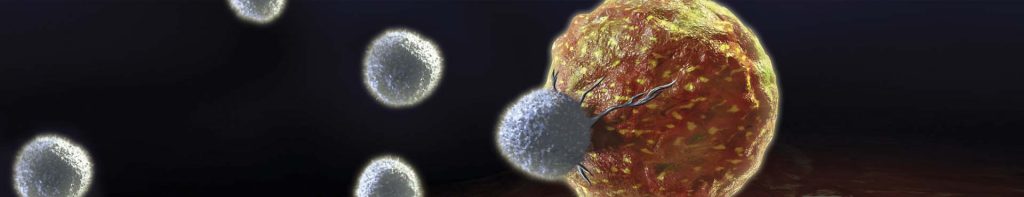 3D-Illustration von Krebszellen auf dunklem Hintergrund
