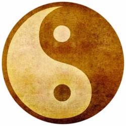 Símbolo Yin-Yang em cores castanhas douradas quentes