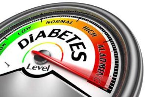 Ilustração em 3-D de uma escala mostrando níveis elevados de diabetes.
